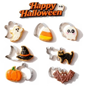 7PCS Halloween Cookie Cutter Set Food Grade Stainless Steel Pumpkin Ghost Bat Skull Molds Smooth Edges For Home DIY Baking