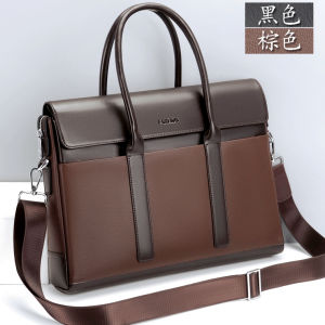 [แบบเดียวกับในเคาน์เตอร์] กระเป๋าเอกสารกระเป๋าแบบหิ้วแนวธุรกิจสำหรับผู้ชายกระเป๋าผู้ชายกระเป๋าทางการลำลองแบบแนวนอนหนังแท้ความจุใหญ่