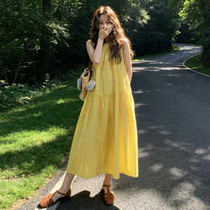 LIRUSHAN | Slimming Sleeveless Beach Summer Dress Long Yellow