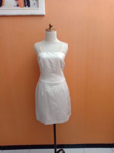 NEW mini midi dress wanita cream ELSYS cewek M L kutung MEWAH kerah kotak PESTA