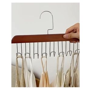 Móc gỗ treo đồ đa năng móc gỗ 8 móc inox treo đồ lót khăn thắt lưng cà vạt-HAUSE