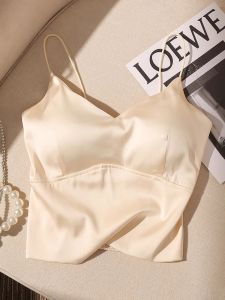Silk Acetate Small Strap Vest Womens Integrated Blouse with Chest Pad Suit Inner Wear Outer Wear One Piece Tube Top Base Shirt