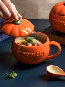 Large Capacity Ceramic Pumpkin Cup Cute Halloween Gift Breakfast Mug with Lid Spoon Nordic Style Water Cup for Adults Home Use