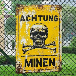 CIFbuy | Vintage German Metal Sign Achtung Minen Crossbones Rustic Iron Wall Decor Military