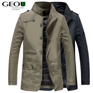 plus Size Cotton Jacket Mens Stand Collar Mid-Length Business Casual Outerwear Autumn Winter Polyester Long Sleeve Zipper