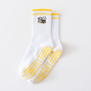 European size 36-43， 1 Pair Knitted Embroidered Yoga Fitness Pilates Sports Silicone Non slip Bottom Womens Middle Socks