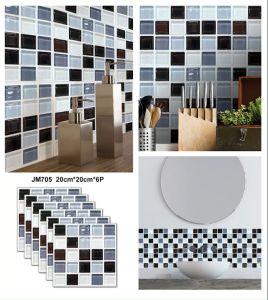 6 PCS 20x20cm Plane smooth Tile Stickers Waterproof Wall Sticker Self-adhesive Mosaic Sticker Wall Home Bathroom Kitchen