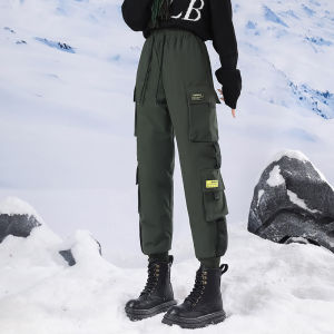 Womens down Trousers Goose down Snow Pants Winter Warm Waterproof High Waist Long Pants Boot Cut Thickened Cotton Pants