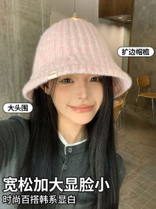 Pink Fluffy Fisherman Hat Womens Winter Ear Protection Hat Face Slimming Woolen Cap Bucket Hat Sweet Cute Style CkzuI Brand