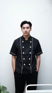Chef Series Basic Tangan Pendek Baju Koki - Hitam Garis Putih