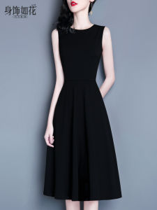 Black A-Line Midi Dress Sleeveless Elegant Ladylike Commute Polyester Fiber Spring Autumn New Style Small Black Dress