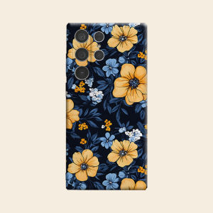 BILIBILI | Dark Blue Yellow Floral Luxury Fashion Full Lens Protective Case for Samsung Galaxy S26 S25 S24 A56 A36 Plus Ultra