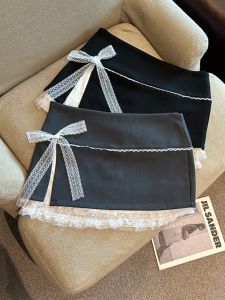 GUZILIAN | High Waist Lace Butterfly Knot Half Skirt Womens Spring Summer A-Line Short Skirt Pure Desire Hot Girl Split Bodycon Dress