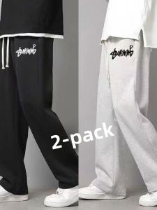 2025 New Mens Casual Pants Summer plus Size Straight Leg Sporty Trendy Youth Fashionable Loose Fit Elastic Waist Long Trousers