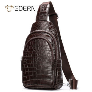 EDERN New Crocodile Pattern Genuine Leather Chest Bag for Men Luxury Fashion Crossbody Bag Large Capacity Cowhide Sling Bag Men Chest Pack