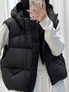 Lightweight Fluffy Hooded down Cotton Vest Womens Autumn Winter New Style Small Size Slimming Warm Shoulder Pad Vest