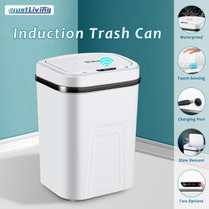 JustLiving ถังขยะอัตโนมัติถังขยะอัจฉริยะแบบไร้สายพร้อมฝาปิดถังขยะอัตโนมัติ15L บ้านถังขยะปฏิกูลบ้าน