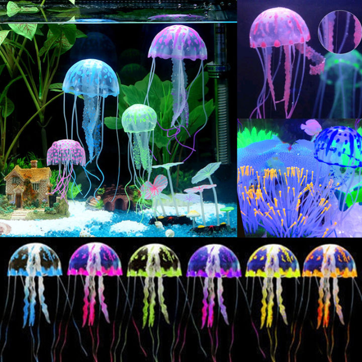 Aquarium Glowing Artificial Jellyfish Silicone Fish Tank Submarines ...