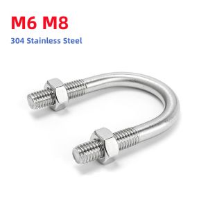 M6 M8 304 Stainless Steel U-type Bolt With Nuts U-shape Screws Nut Pipe Clamp U-clip Construction & Installation Fastener