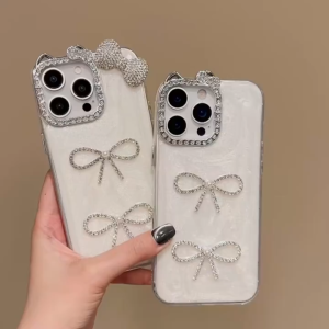 3D paste rhinestone bow white background drip glue phone case for iPhone 11 12 13 14 15 16 17 Pro Max Plus casing Anti fall protective cover for iPhone13 case