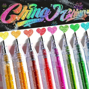 1 Set of 12 Color-Changing Glitter Pens Liquid Sand Sparkling Little Stars Gel Pens Aurora Shiny Pens Highlighter Pens for Journaling and Drawing
