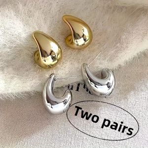 2 Pairs Classic Chubby Water Drop Stud Earrings Fashion Multi-color Teardrop Earring Set Womens Elegant Daily Versatile Jewelry