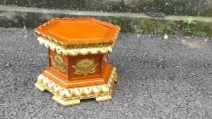 Ghế đôn gỗ lục giác hoa sen dát vàng thếp vàng gỗ hương cao 22cm