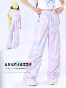 กางเกงคาร์โก้เด็กผู้หญิง Cargo Pants for Kids Girls กางเกงเด็กผู้หญิง น้ำแข็งเส้น ระบายอากาศได้สะดวกสบาย เอวสูง หลวม 130-160cm【จัดส่งจากประเทศไทย】