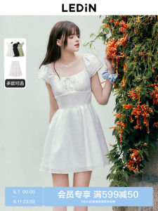 LeDian First Love White Dress Summer Slimming Long Half Skirt Double Flying Sleeve Dress Artistic Style Pure Color Natural Waist