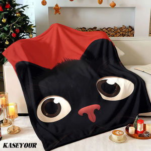 Beast Kingdom | Red Background Black Cat Winter Summer Flannel Blanket Throw Fleece Soft Fuzzy Plush Cozy Fleece Blankets for Sofa Ideal Gifts