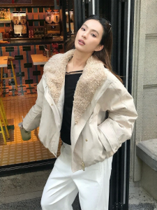 ONLY | Womens Collared Fur-Trim Down Jacket 90% White Duck Down
