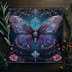 Giấy Dán Tường Màu Xanh Tím VIKAMA Phantom Butterfly Secret Garden Với Trang Trí Phong Cách Bohemian Bằng Đá Quý Cho Phòng Khách Phòng Ngủ - Chất Liệu Polyester Không Dệt Phong Cách Mỹ Có Thể Tái Sử Dụng Chống Thấm Nước