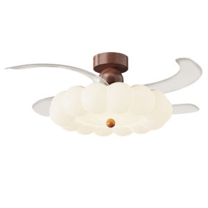「China Plug」DGY | Invisible Fan Light Cream Walnut Wood Style Childrens Room Eye Protection Ceiling Light