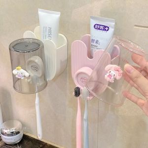 No-Drill Wall-Mounted Toothbrush Holder Bathroom Sink Cup Toothpaste Organizer Nordic Style Storage Shelf Dental Kit Set