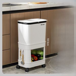 Kitchen Trash Can Large Capacity Sliding Cover Easy to Move Double Layer High Model No Bending Waist Special Japanese Style Shelf