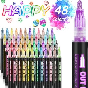 8-48Colors Metallic Color Outline Marker Pen Kawaii DIY Hand Account Graffiti Outline PenOffice Culture and Educational Supplies