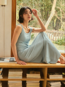 Q21 | With Padding Solid Color Casual Maxi Dress Modale Fabric