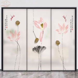 Static Cling Frosted Glass Sticker Transparent Non-Light Diffusing Bathroom Window Privacy Screen Bedroom New Chinese Zen Lotus Design