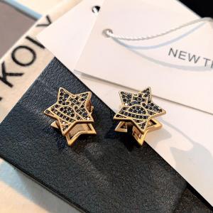 Double-Sided Black Full Diamond Queen Mary Star Stud Earrings Luxury Design Small Fragrance Style Fashion Jewelry Accessories