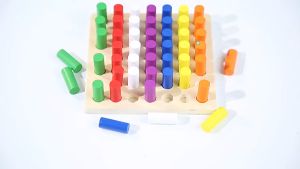 Wonderful Toys 21CM Wooden Educational Peg Board Toy Toddler Cylinder Socket Blocks Board Game Montessori Toys Fine Motor Skills for Kids