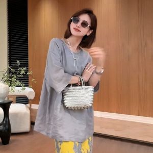 XUECAIQI | Summer Outfit Lace Insert Loose Round Neck T-Shirt Skirt Set Women
