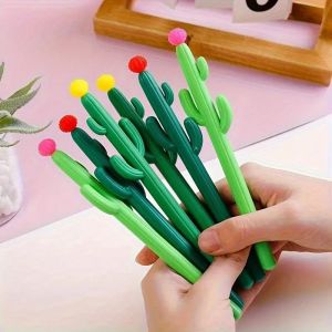 12pcs Cactus Shaped Ballpoint Pen Black 0.5mm Gel Ink Ballpoint Pen for School Home Office