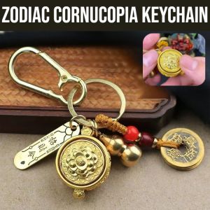 【Attracting Wealth And Treasure】Zodiac Cornucopia Keychain Rotatable Lucky Pendant Feng Shui Key Chains Chinese Style Keychain