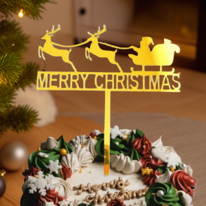 3 Món Trang Trí Bánh Kem Acrylic Vàng Sang Trọng Cho Giáng Sinh Phù Hợp Với Chủ Đề Tuần Lộc & Ông Già Noel