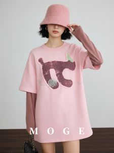 Abstract Cat Jacquard Faux-layered Round Neck Dress