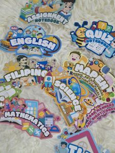 Subject Sticker Labels for Notebook Organization: English Filipino Mathematics Science Quiz Mapeh Good Manners and Right Conduct.