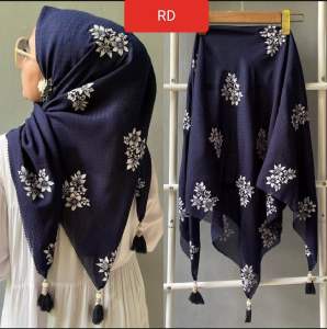 Hijab segi empat potton star tassel motif lily melati//jilbab segi empat tassel//kerudung segi empat tassel motif manja