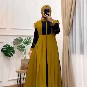 Gamis Aisyahh kombinasi terbaru motif etnik abstrak//Gamis crinkle kekinian motif etnik abstrak//Gamis terlaris bahan crinkle air flow