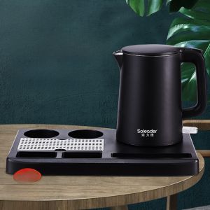 Hotel Exclusive 1L Small Electric Kettle with Tray for Dormitory Guest Room Boiling Water Pot Stainless Steel Insulated Kettle