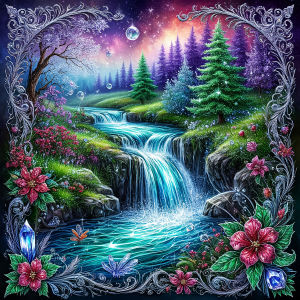 Huacan New Arrivals 2026 Diamond Painting Silver Frame Forest Stream Waterfall Diamond Mosaic Landscape Complete Kit Gift